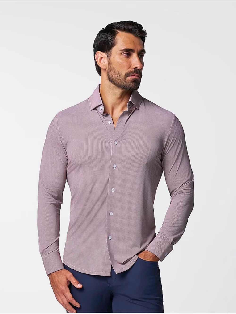 State and liberty Athletic cut Colt purple Check shirt.